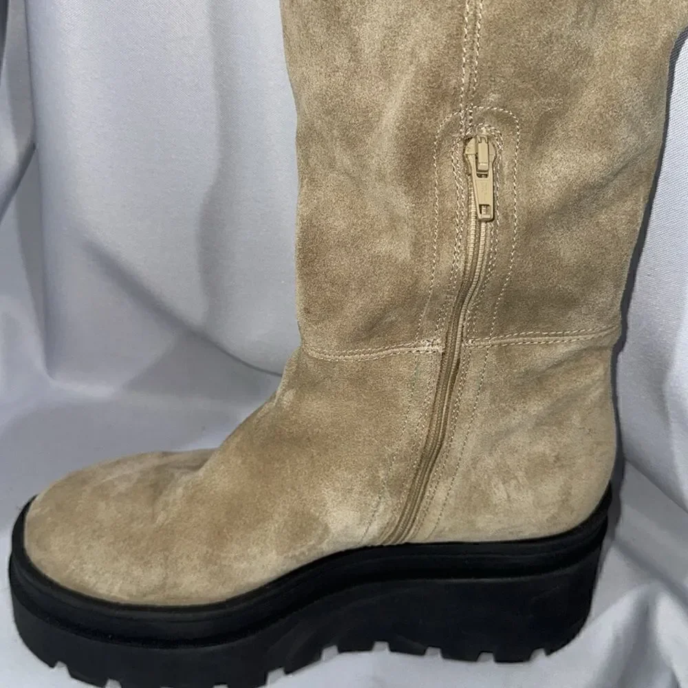 FREE PEOPLE LONDON CALLING SUEDE OVER THE KNEES BOOTS IN STONE SIZE 39